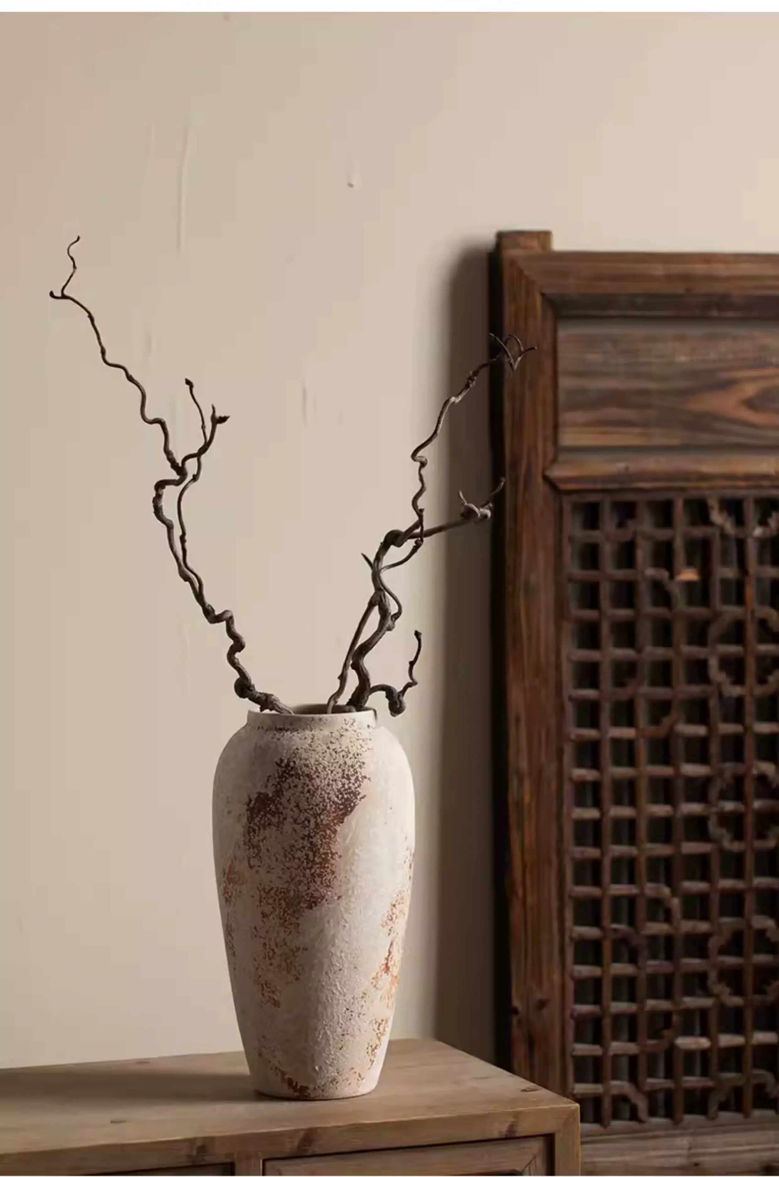 Mottled Retro New Chinese Pottery Vase Wabi-Sabi Style Decoration Entrance Flower Arrangement Hydroponic Ceramic Vase