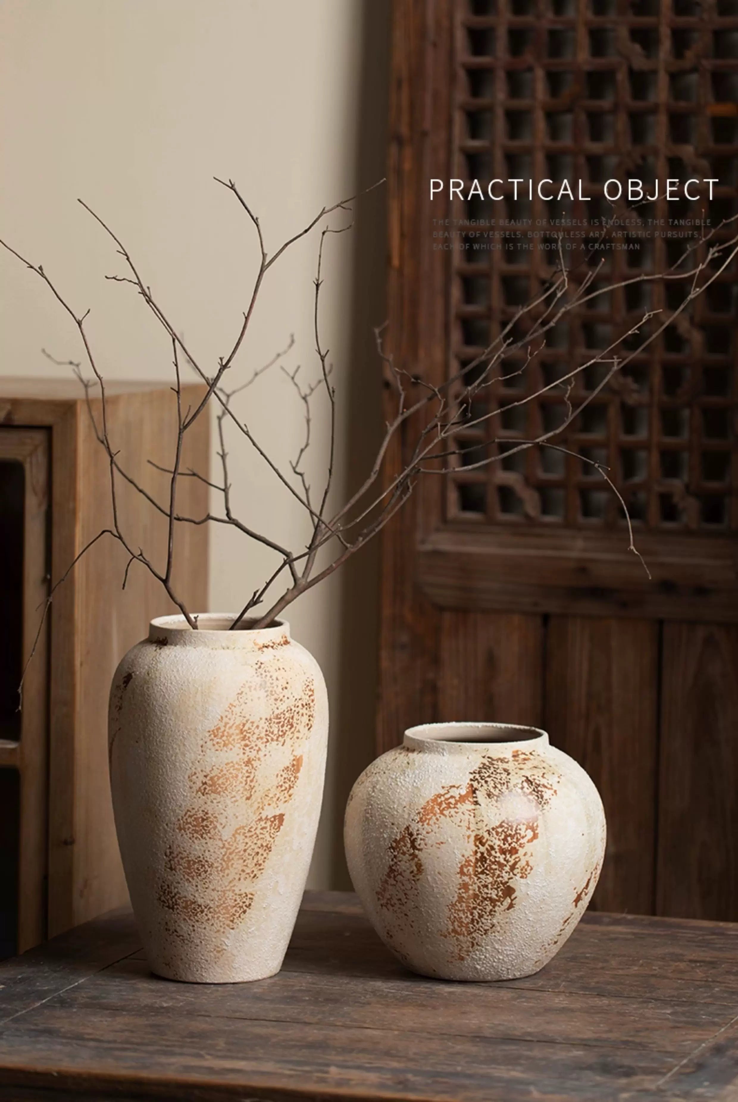 Mottled Retro New Chinese Pottery Vase Wabi-Sabi Style Decoration Entrance Flower Arrangement Hydroponic Ceramic Vase