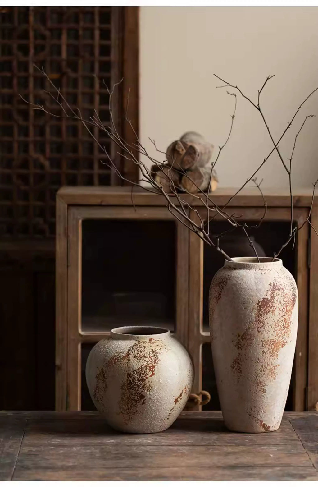 Mottled Retro New Chinese Pottery Vase Wabi-Sabi Style Decoration Entrance Flower Arrangement Hydroponic Ceramic Vase