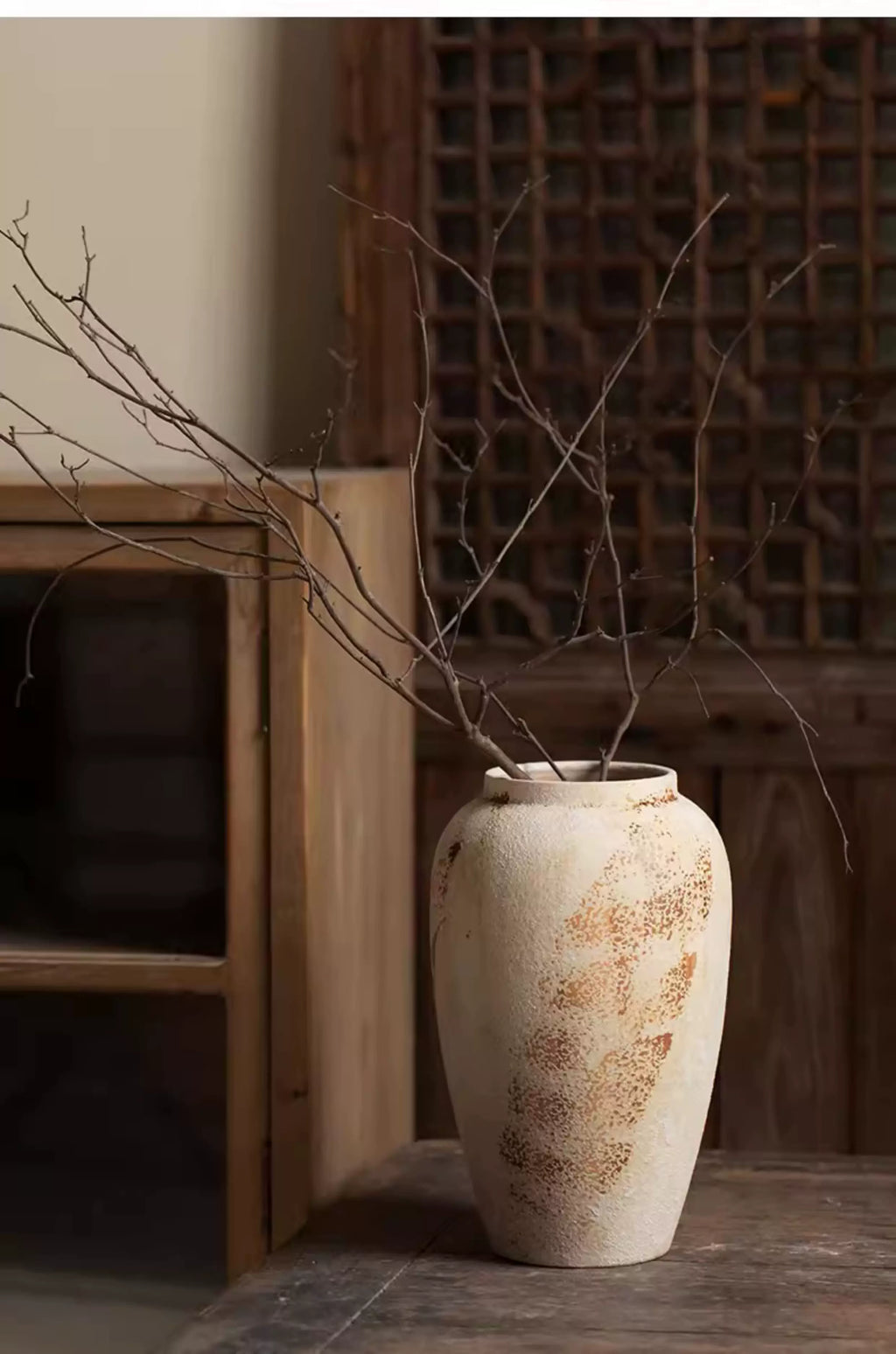 Mottled Retro New Chinese Pottery Vase Wabi-Sabi Style Decoration Entrance Flower Arrangement Hydroponic Ceramic Vase