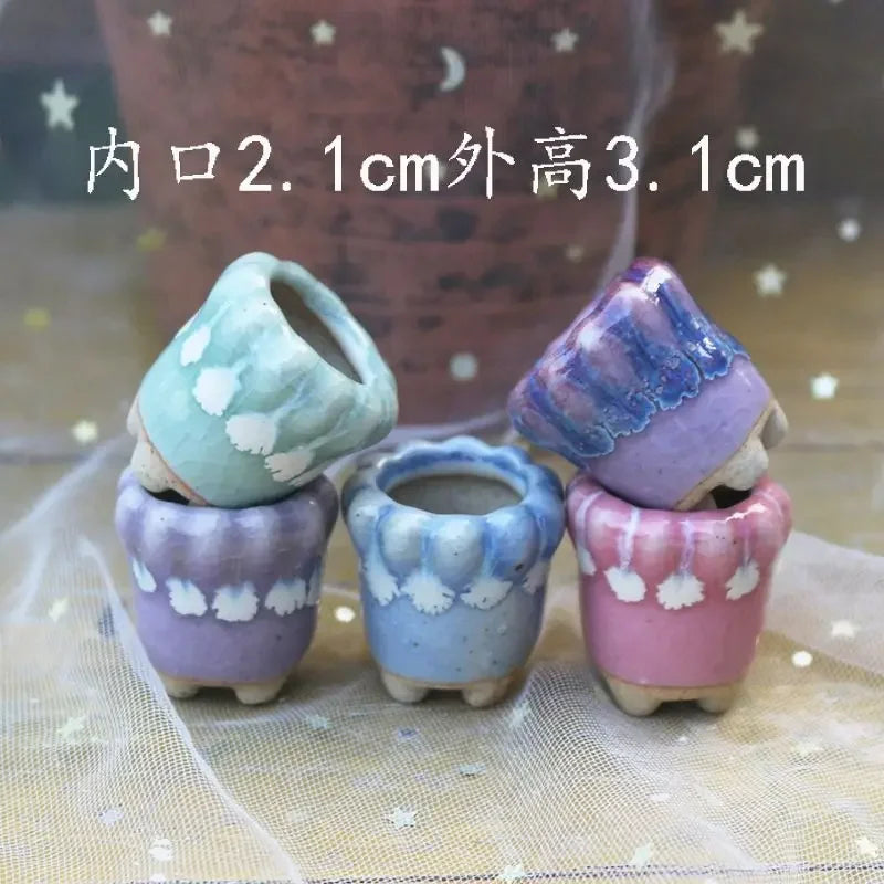 6pc Coarse Pottery Semi Glaze Mini Fleshy Flowerpot Mini Pot Pocket Green Plant Home Decoration Thumb Flowerpot With Hole
