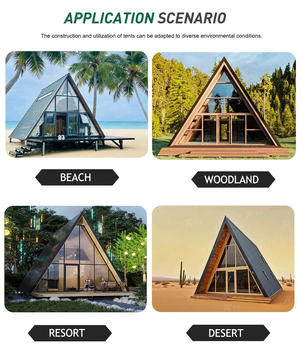 2-Story A-Frame Modern Movable Wood Cabin Prefab Triangle Tiny House for Forest B&B & Glamping Resort Customized