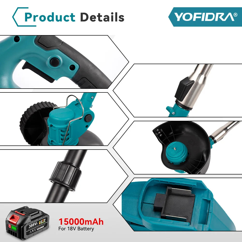 Cordless Electric Lawn Mower Foldable Adjustable Trimmer Efficient Garden Pruning Cutting Power Tools For Makita 18V Battery Pin