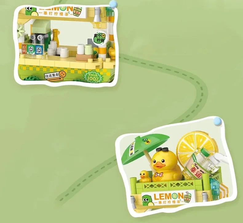 LOZ Street series dessert vending carts, lemon tea vending carts, model assembly, accessories, trolleys, parent-child assembly t