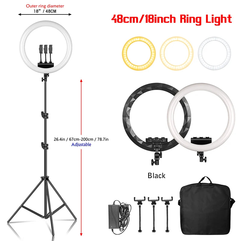 18 Inch Ring Light 480pcs led beads Dimmable 6500K LED Lamp With Tripod Studio Photo Lamp For Photography Makeup YouTube Live