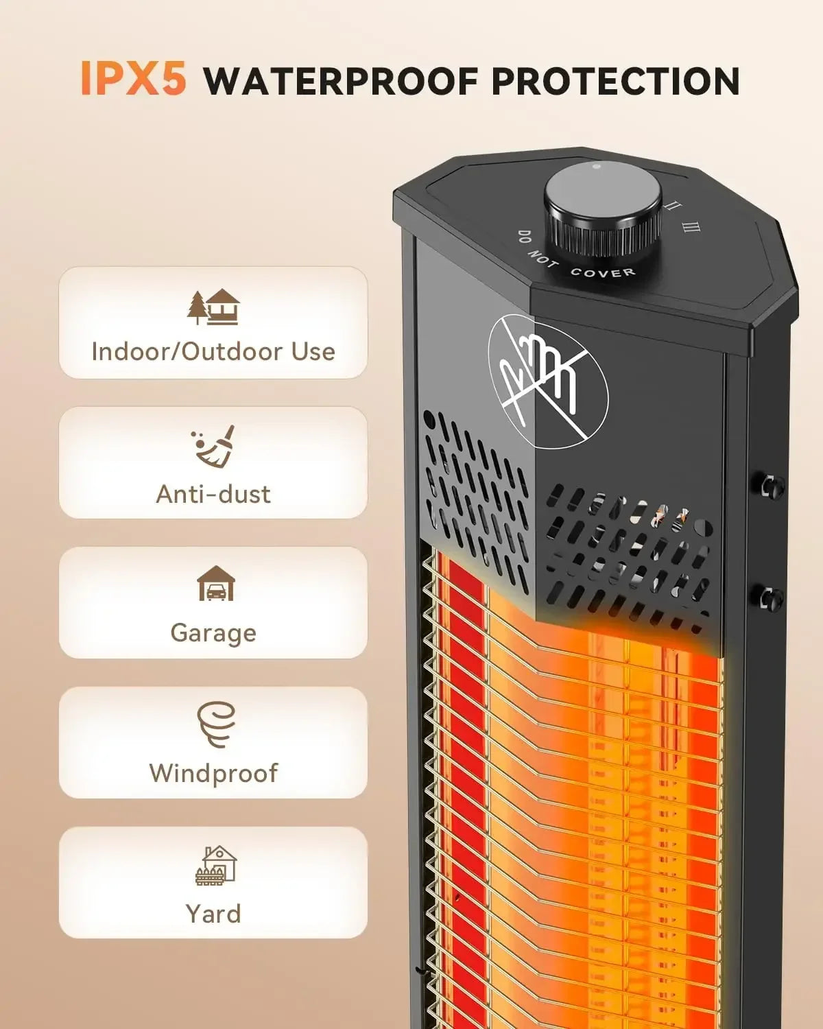 [Limited Stock!]Patio Heater for Outdoor Use,1500W Infrared, 36 in Portable Tower Heater, 3 Levels, IPX5 Waterproof, Tip-Over&Ov