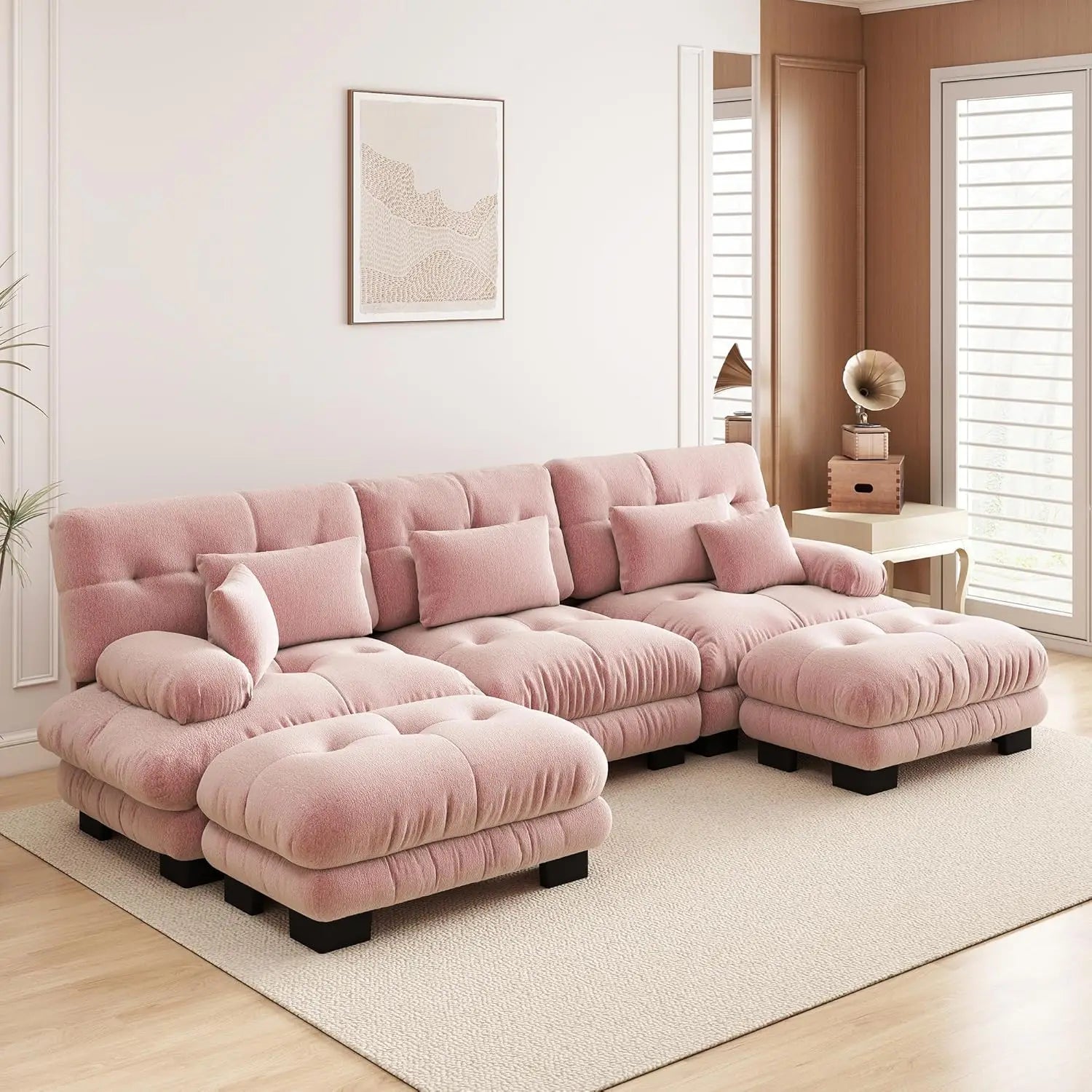 Velvet Modular Sectional Sofa 130" W Oversized U-Shaped Cloud Couch with 2 Ottomans Free Combined 3-Seater Comfort Customized