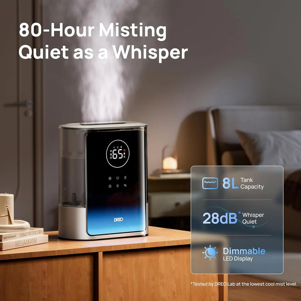 8L Smart Humidifier for Large Rooms 600ft², 80H Runtime with Warm/Cool Mist, 28dB Quiet for Bedroom Baby Home Plants