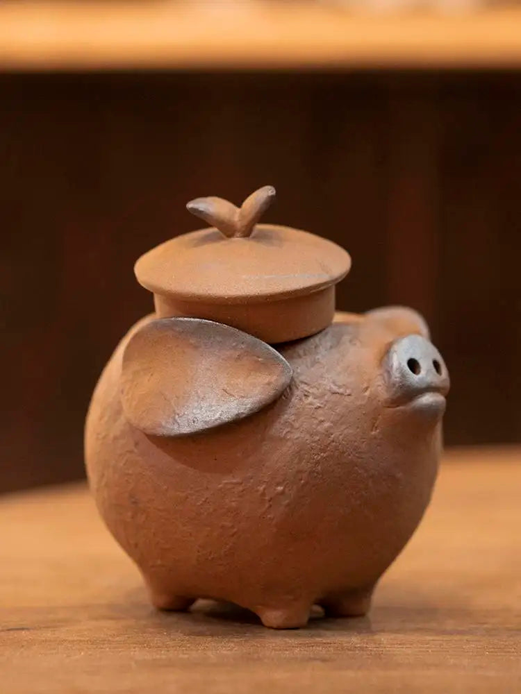 Old Rock Mud Rough Pottery Pig Shape Tea Pot Retro Teapot Tea Kettle Tea Ceremony Tea Making Single Pot Tea Ceremony