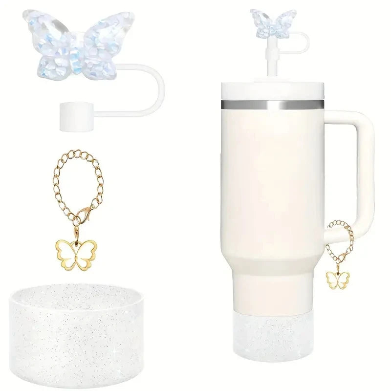 3pcs Cup Accessories Set - Silicone Butterfly Chain, Silicone Boot, and 10mm Straw Covers for Stanley Tumblers 30oz and 40oz