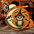 1pc Halloween Owl & Moon Metal Wall Art - 2D Round Aluminum Sign, Spooky Decor for Living Room Halloween Corners