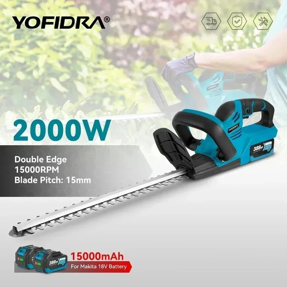 YOFIDRA 2000W Electric Hedge Trimmer 15000RPM Lawn Mower Garden Landscaping Hedge Pruner Trimmer Tool For Makita 18V Battery Pin