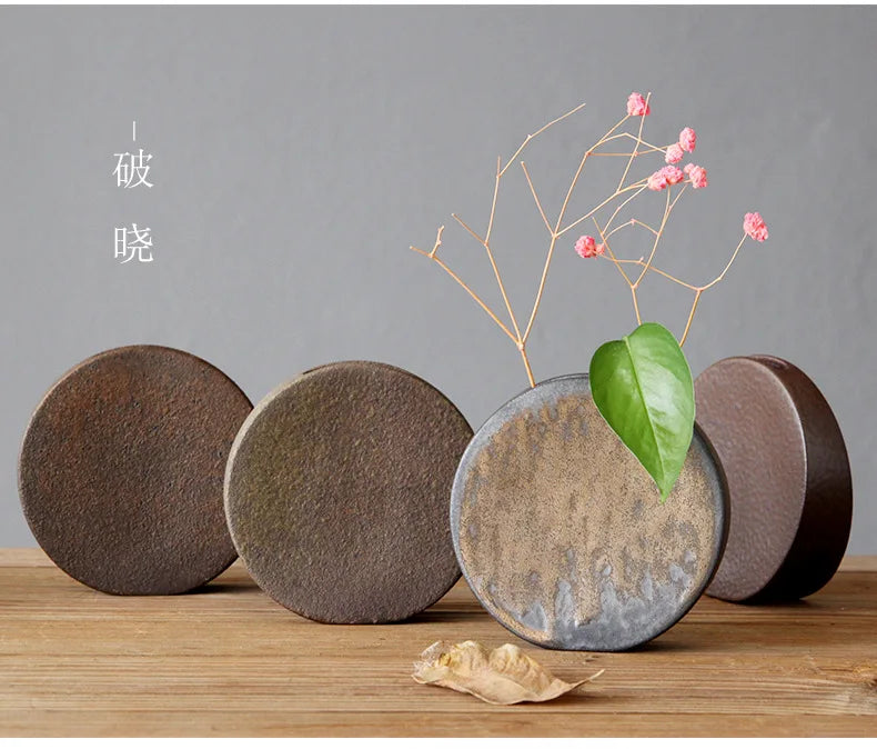 Rough Pottery Vase Ornaments Retro Tea Ceremony Flower Ware  Zen Flower Arrangement Ceramic Tabletop Vase Decorative Ornaments