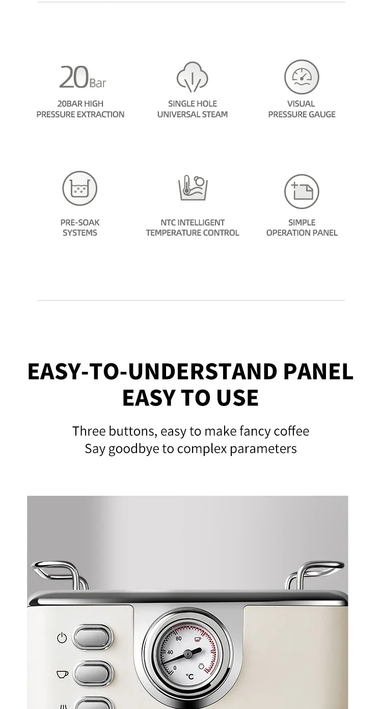 220V Italian Espresso Coffee Machine Stainless Steel Coffee Maker Semi-automatic Commercial Milk Frother Espresso Machine Office