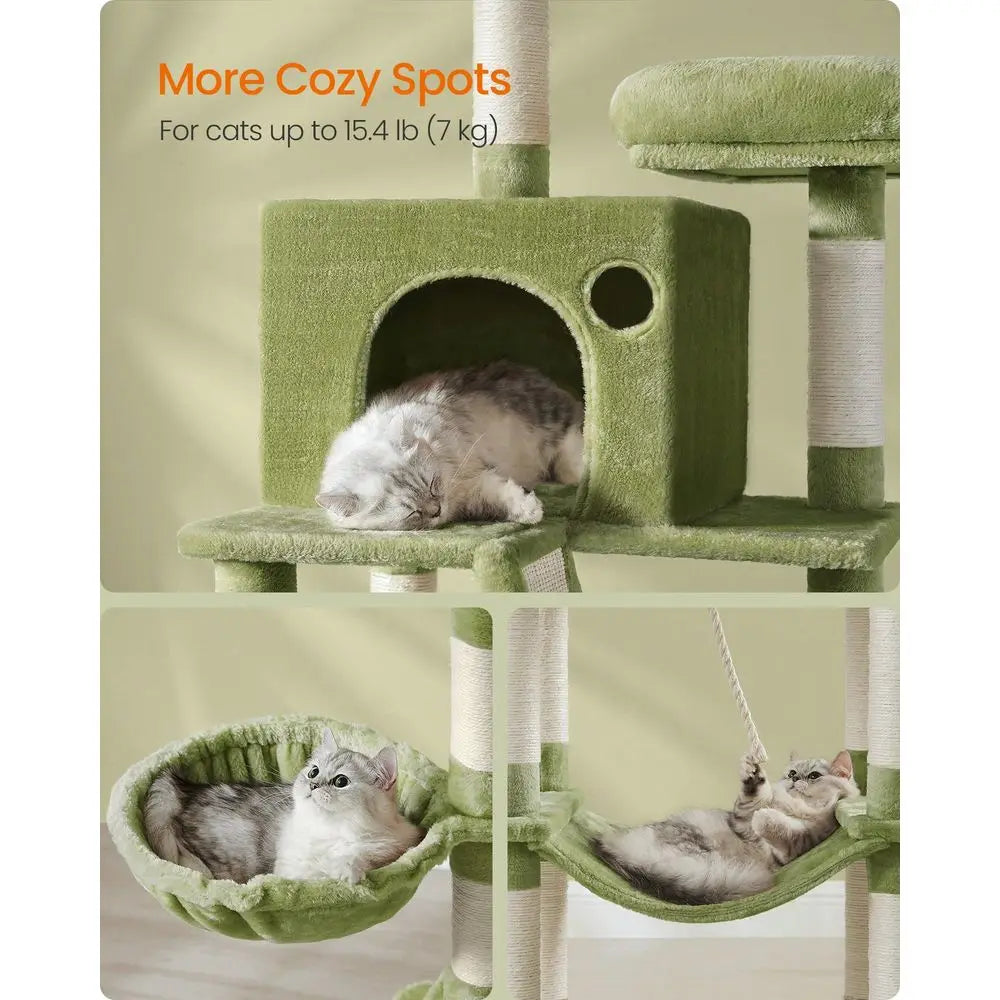 Cat Tree Rascadores Para Gatos Cat Supplies Cat Tree, 81.1Inch Large Cat Tower With 13 Ching Posts, 2 Perches, 2 Caves, Basket,