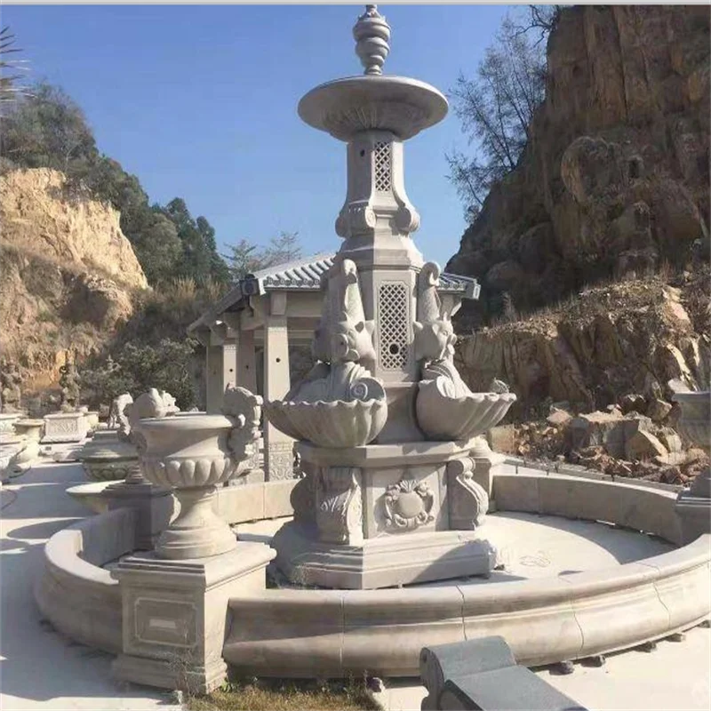 Outdoor Modern European Design Water Fountain Hand Carved Travertine Statue for Villas Hotels Garden Products