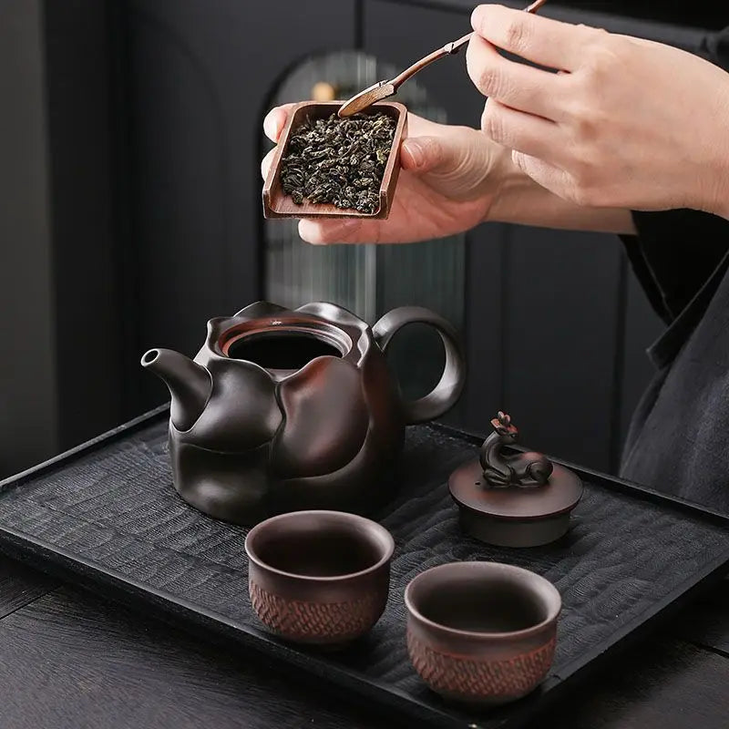 Pottery pot all handmade along the way you pot home Chinese large capacity teapot retro large tea set