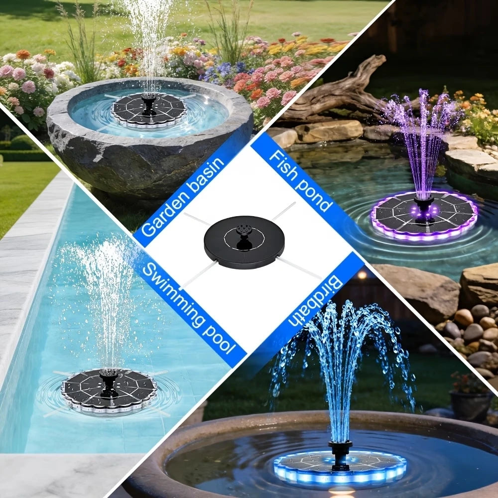 Solar Fountain with LED Lights&1800mAh Battery, 3.5W Solar Water Fountain Pump with 8 Nozzles&Crash Bars for Outdoor Decoration