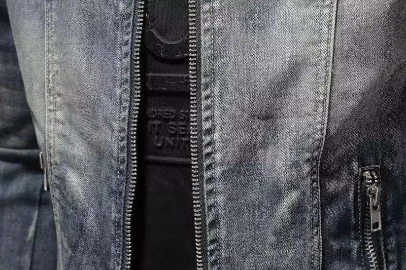 Denim Jackets Men Casual Stand Collar Moto Biker Outerwear Coats Mens Fashion Zippers Motorcycle Streetwear Jacket Male Clothes