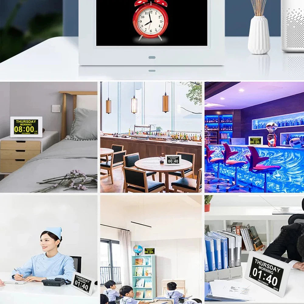 12 Alarms Digital LED Calendar Clock with Multi-Languages to Display. Medicine Time Reminder for Elder.Home Desk Wall Decoration