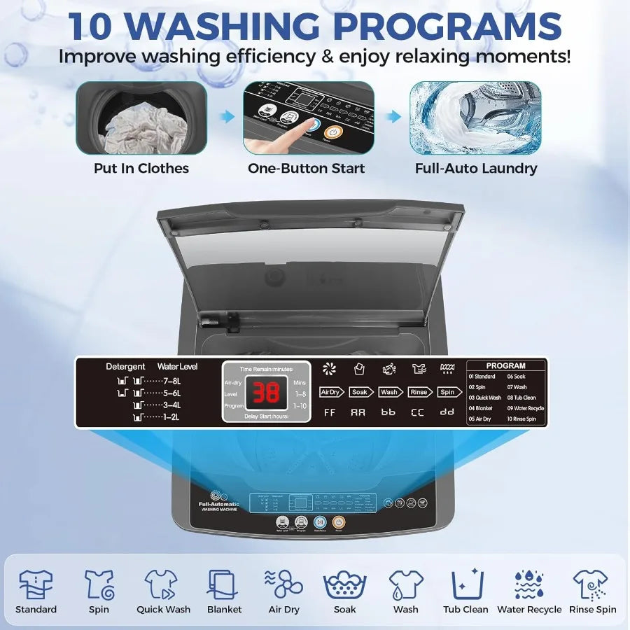 Portable Washing Machine 20Lbs Capacity Portable Washer Machine 2.8Cu.ft Washer and Dryer Combo with 10 Programs 8 Water Levels