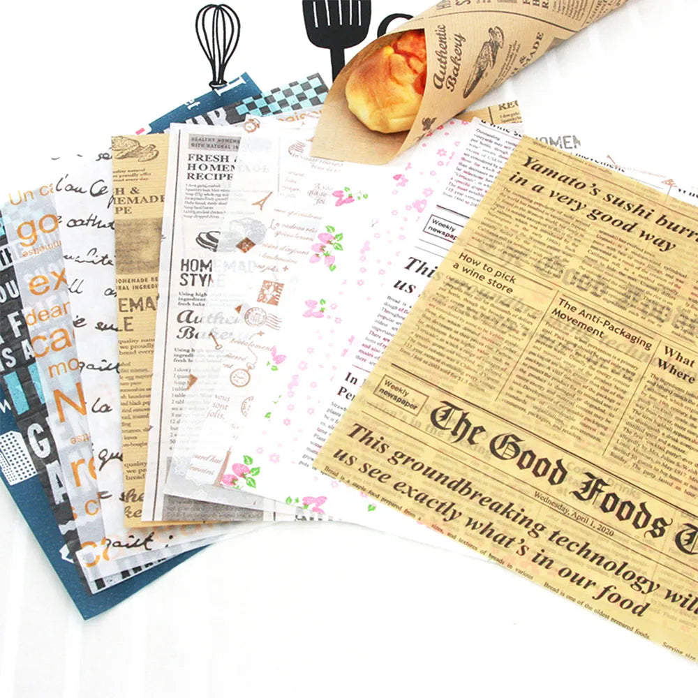 50Pcs/Lot Oil-Proof Wax Paper Food Grade Wrapping Paper for Sandwich Hamburger Fries Dessert Candy Bread Kitchen Baking Tools