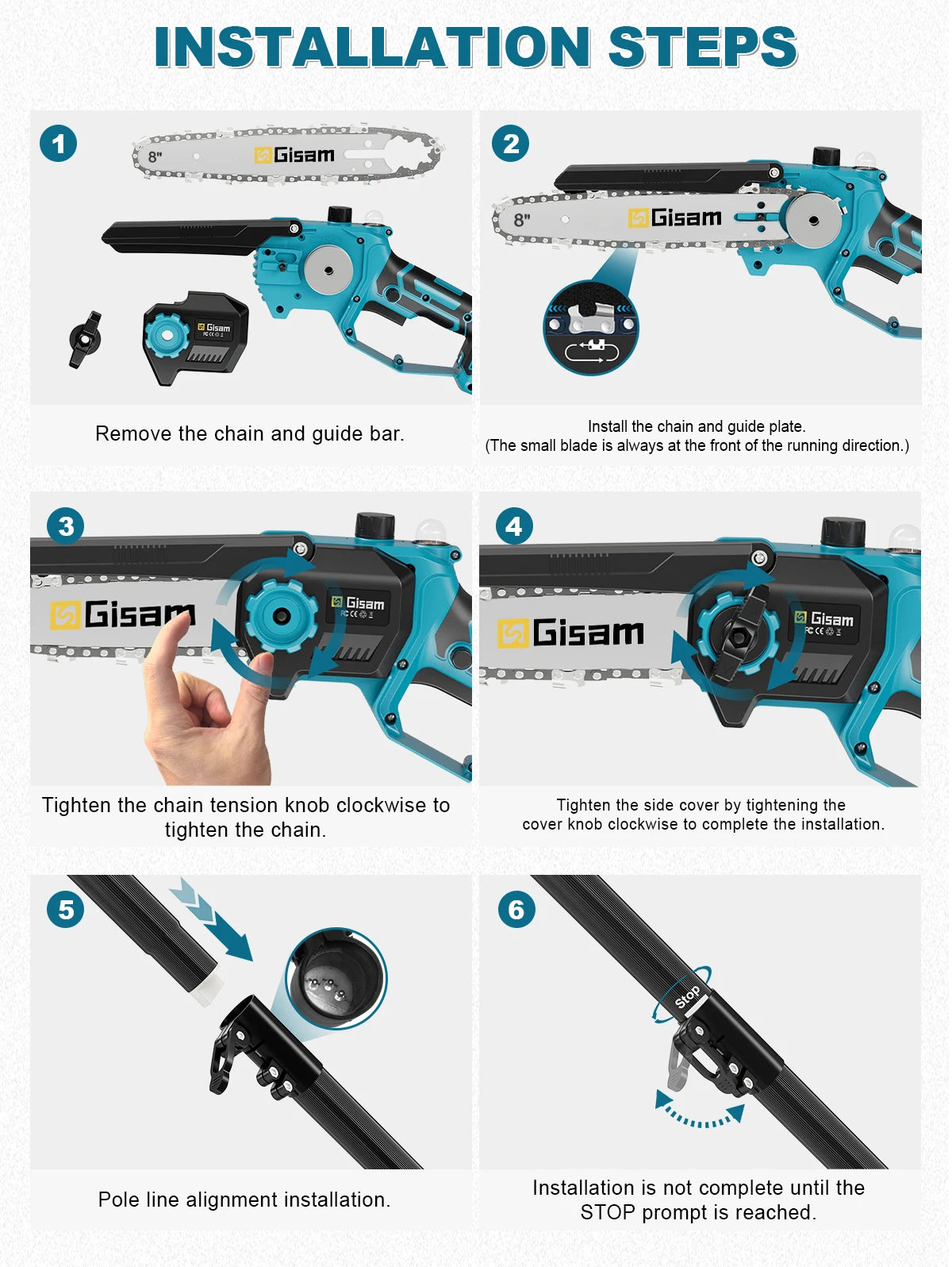 Gisam 4 IN 1 Brushless Telescoping Pole Electric Chainsaw High Branch Scissor Gardening Power Tool For Makita 18V Batter Pins