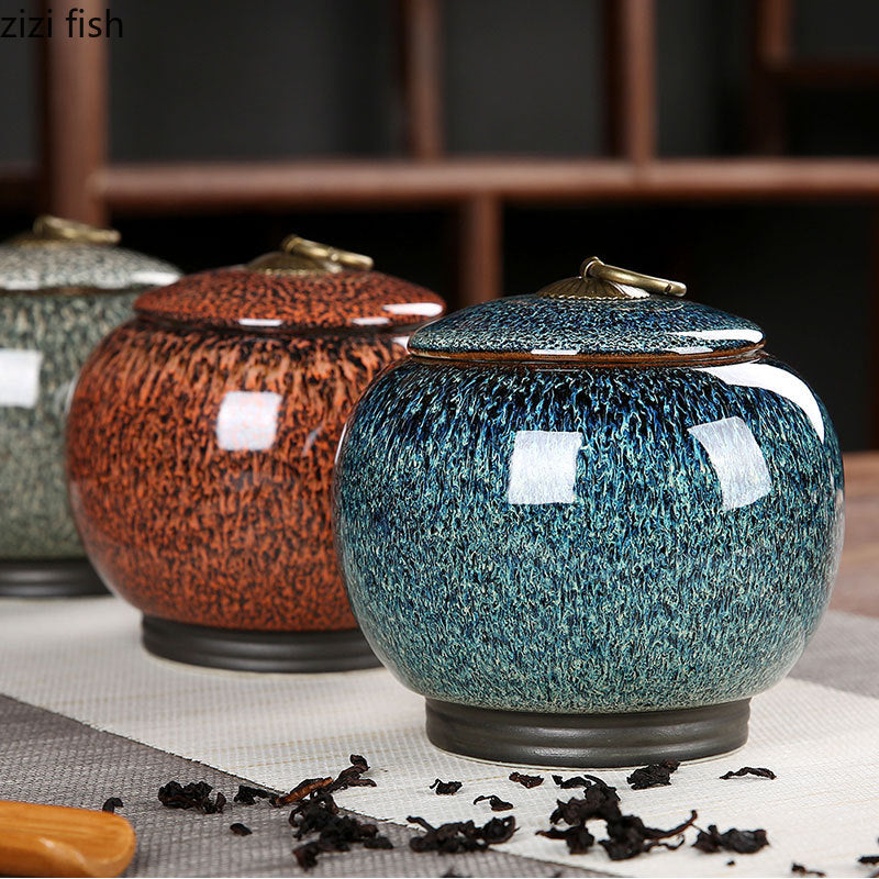 Ceramic Tea Box Tea Caddy Moisture Proof Sealed Jar Storage Tank Candy Jar Teas Container Teas Organizer Decorative Jar