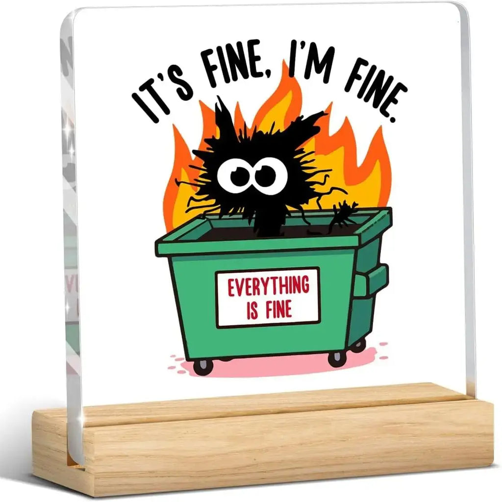 Dumpster Fire Desk Accessories, Funny Office Decor, It's Fine, I'm Fine, Everything Is Fine Inspirational Gifts for Women Men