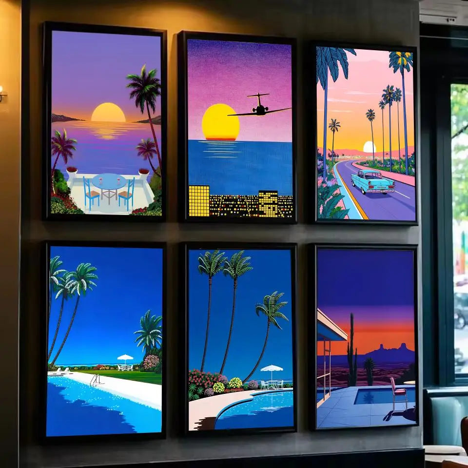 Hiroshi Nagai Vaporwave Japan Beach Poster Poster Waterproof HD Wall Art Decal Self-Adhesive Aesthetic Decor For Home Living