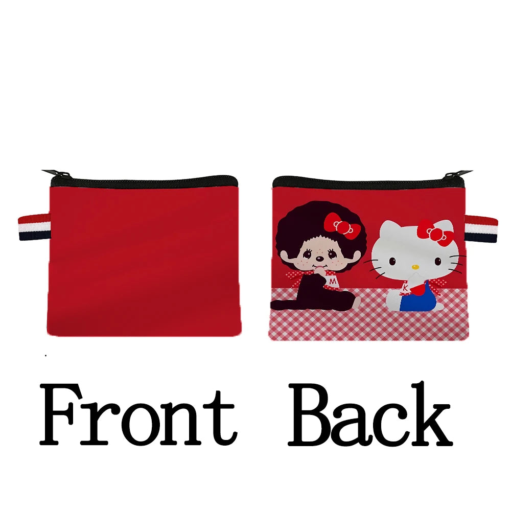 Monchhichi Coin Purse Zipper Storage Bag Cute Cartoon Printed Square Pack Portable Key Handbag Wallet Card Holder Money Purses