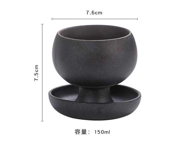 Vintage Stoneware Coffee Mug with Saucer Retro Ceramic Latte Art Cup Handmade Rustic Tea Cup for Home Cafe Boho Tableware