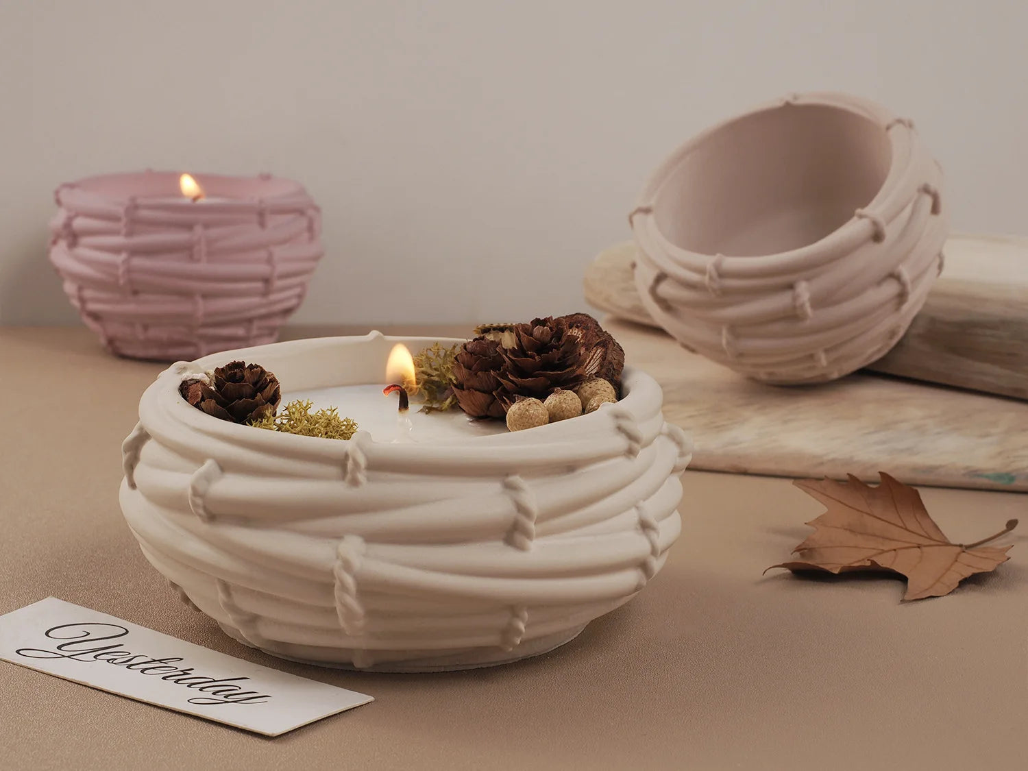 Creative Bamboo Basket Candle Bowl Silicone Mold DIY Bird Nest Flowerpot Concrete Cement Mold Jewelry Storage Tray Craft Casting