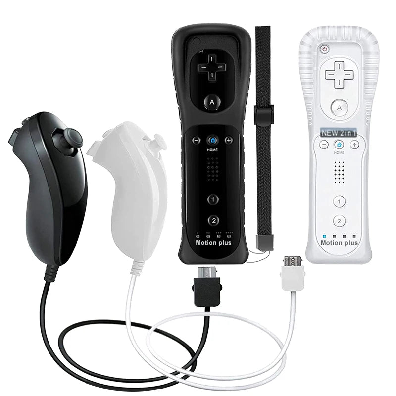 2PCS Remote Controller with Nunchuck Controller for Wii Console Wireless Gamepad with Motion Plus for  Wii Games Control
