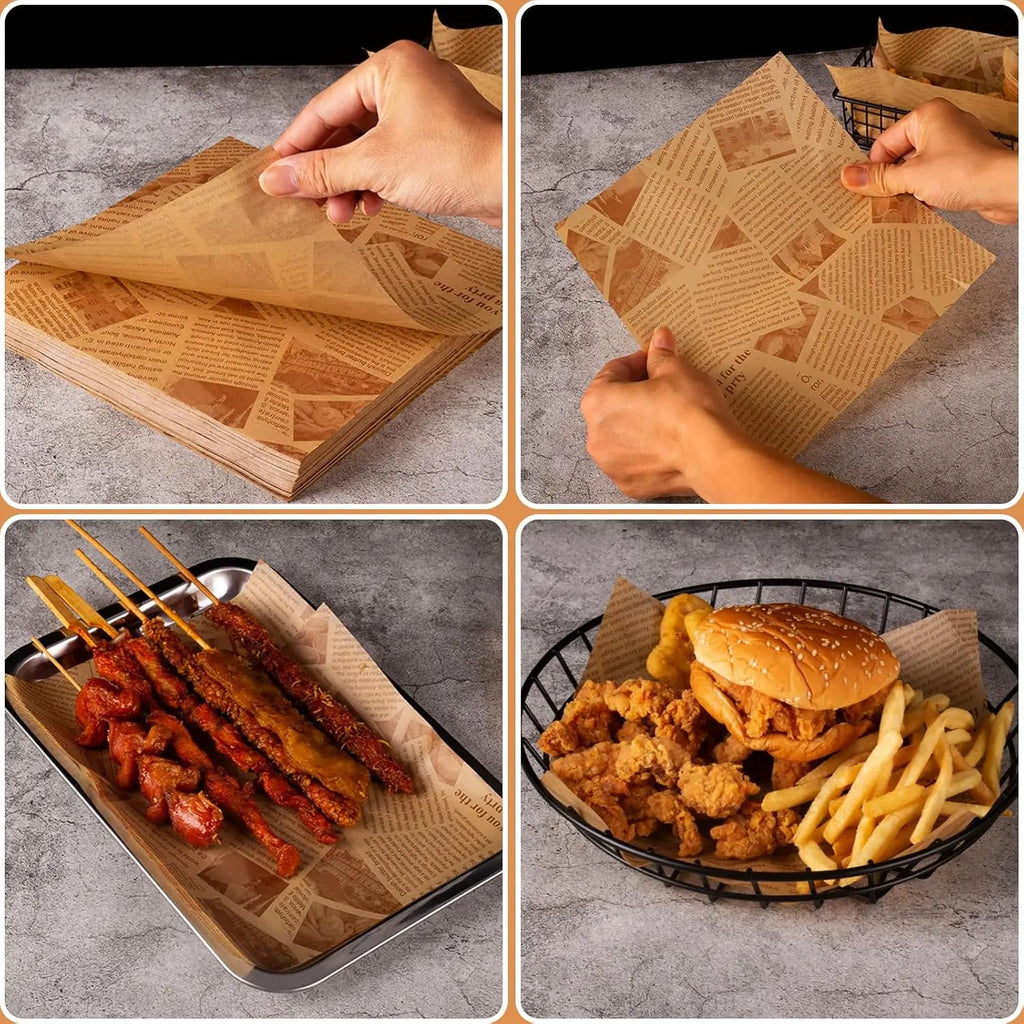 Wax Paper Sheets Grease Resistant Tray Basket Liners Newsprint Paper Water and Grease Proof Sandwich Wrapping Paper for Food