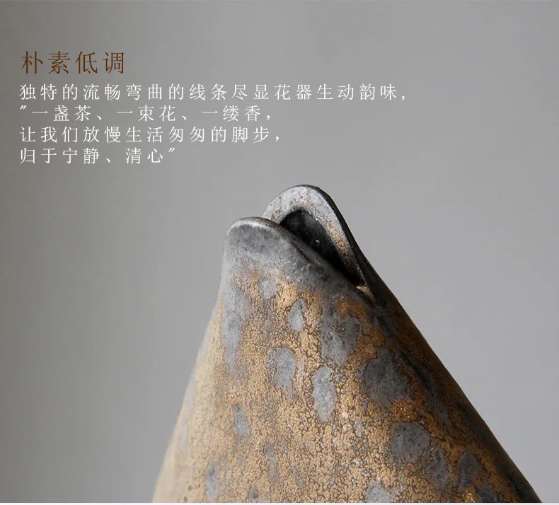 Rough Pottery Vase Ornaments Retro Tea Ceremony Flower Ware  Zen Flower Arrangement Ceramic Tabletop Vase Decorative Ornaments