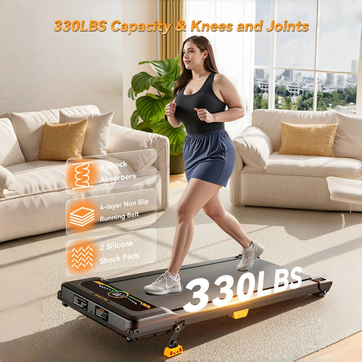 Portable Incline Walking Pad - 330lb Capacity, 2.5HP Under Desk Treadmill with LED Display & Remote Control