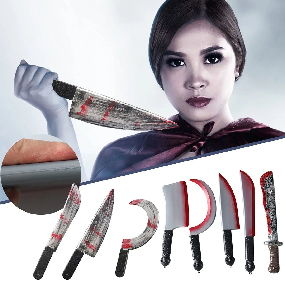 Halloween Party Simulation Plastic Fake Blood Knife Ghost Festival Decoration Toy with Blood Knife Axe Model Holiday Prop