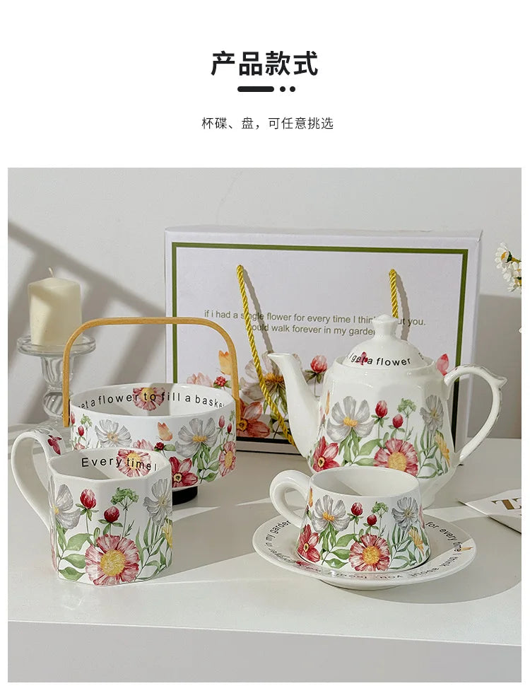Vintage style coffee cup Breakfast cup teapot Birthday wedding gift afternoon tea set