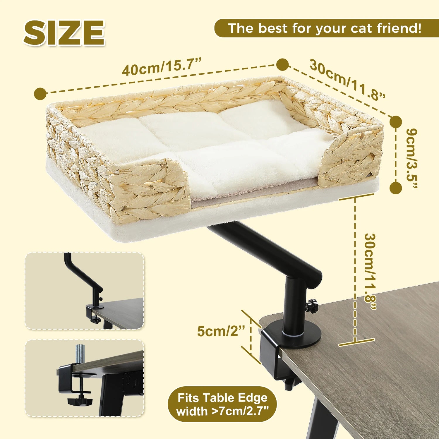 Cat Desk Bed, 360° Rotatable Cat Bed Stand for Indoor Cats, Adjustable Cat Basket, Cats Hammock for Table, Soft Cat Bed for Desk