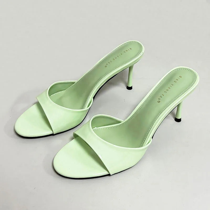 Heeled Footwear Female Slides Women Slippers Summer Spring Fashion Round Toe Ladies Thin Heels Slippers Sandals Pumps Shoes