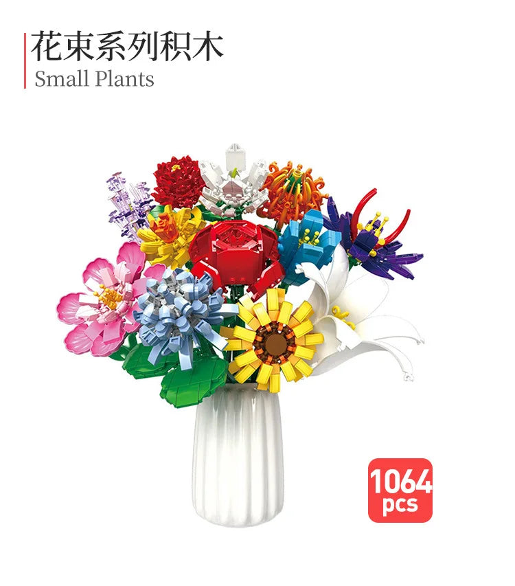 Big Flowers Bouquet Building Blocks Set Flowers Models Home Decor Botanical Collection Bricks Toys for Adults Mother's Day