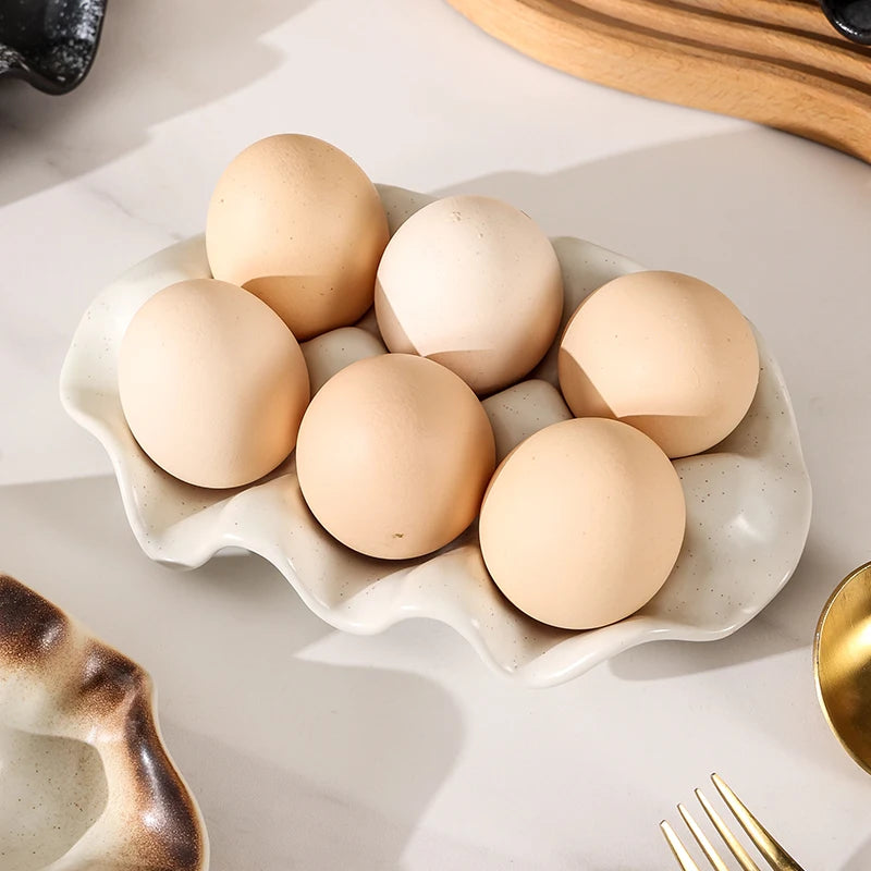 Vintage Ceramic Egg Tray Minimalist Ceramic Kitchen Refrigerator 6 Grid Egg Tray Home Food Storage Box Kitchen Storage Container