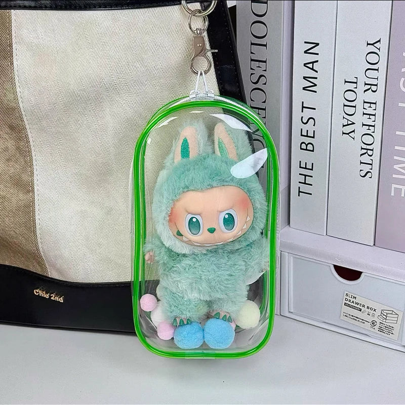 1 Labubu dust cover, PVC transparent portable storage bag for outdoor use, Labubu doll walking bag