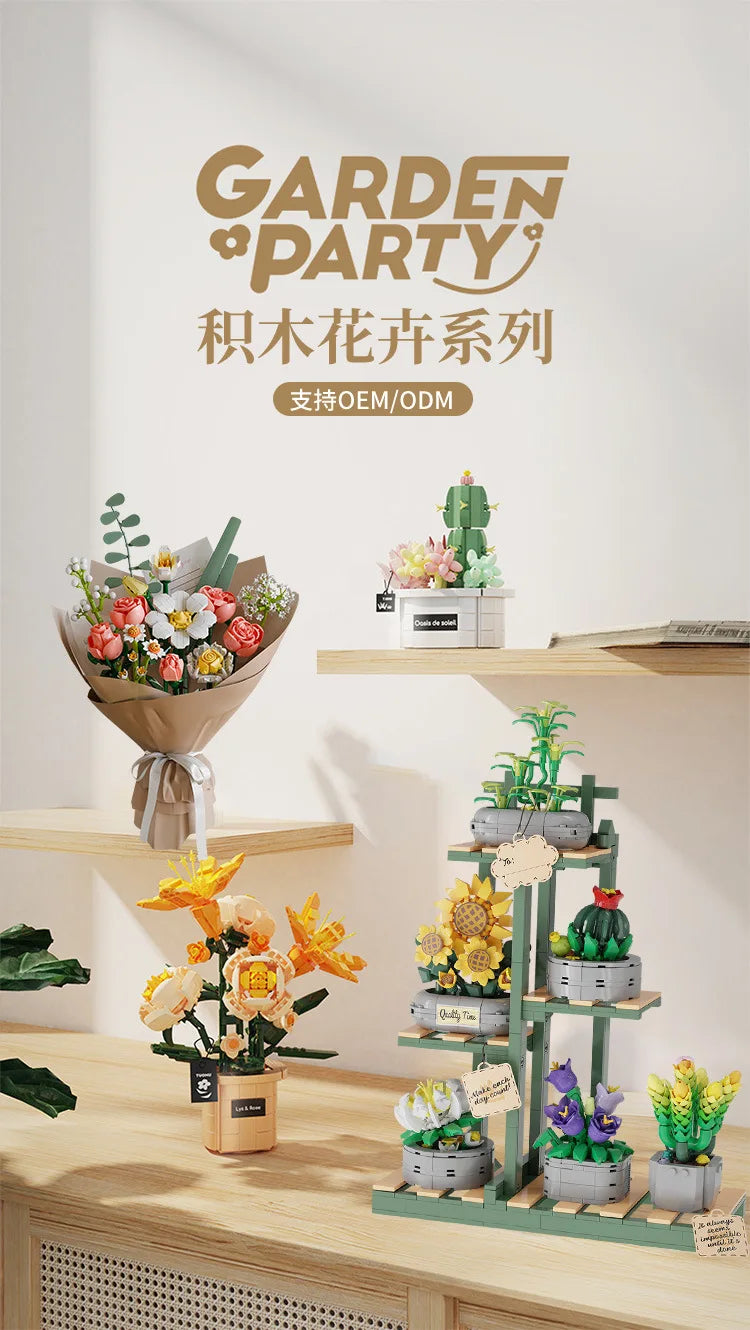 Big Flowers Bouquet Building Blocks Set Flowers Models Home Decor Botanical Collection Bricks Toys for Adults Mother's Day