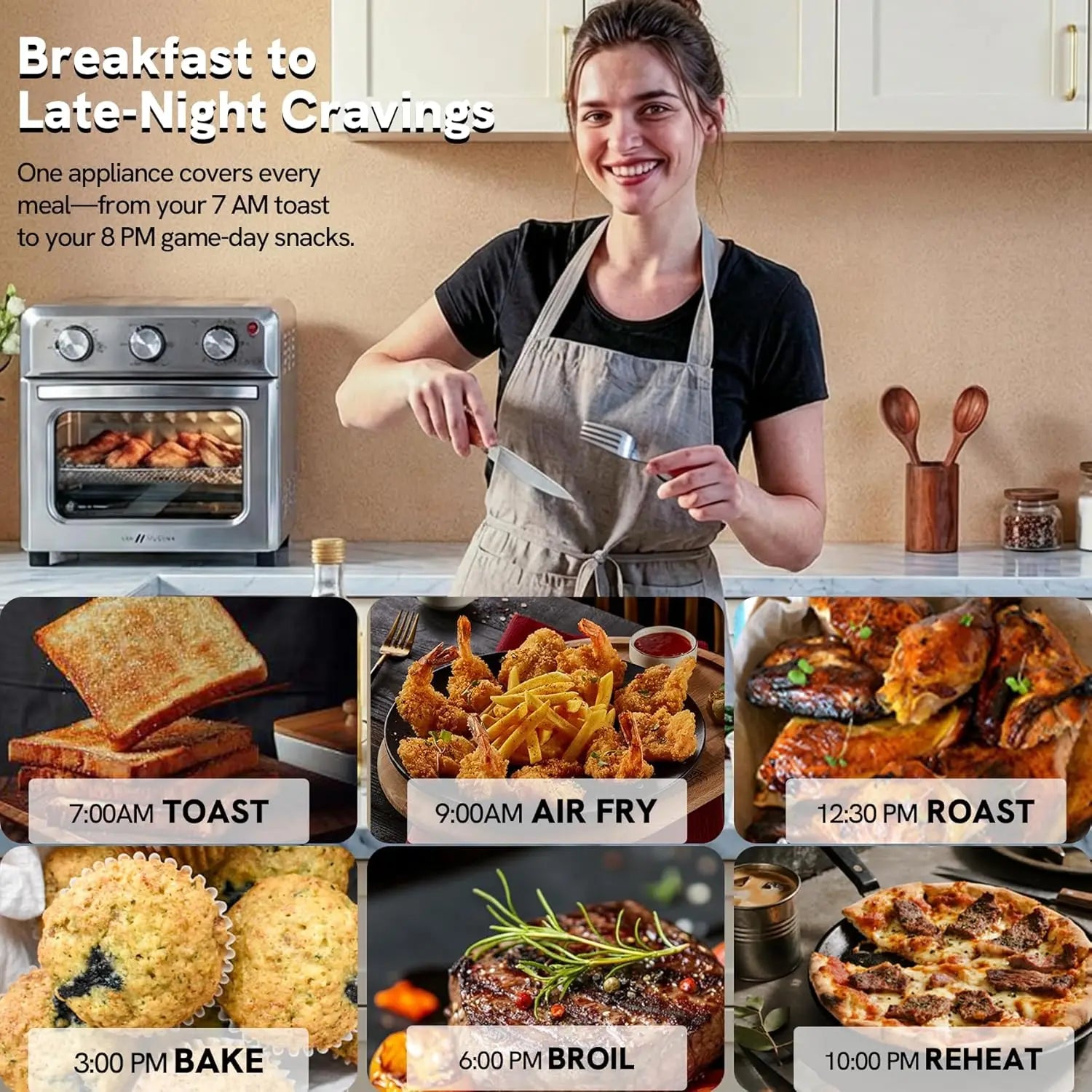 6-in-1 Air Fryer Toaster Oven Combo, Compact 12.7 QT Countertop Convection Oven for Pizza & Toast with Hexagon Heating