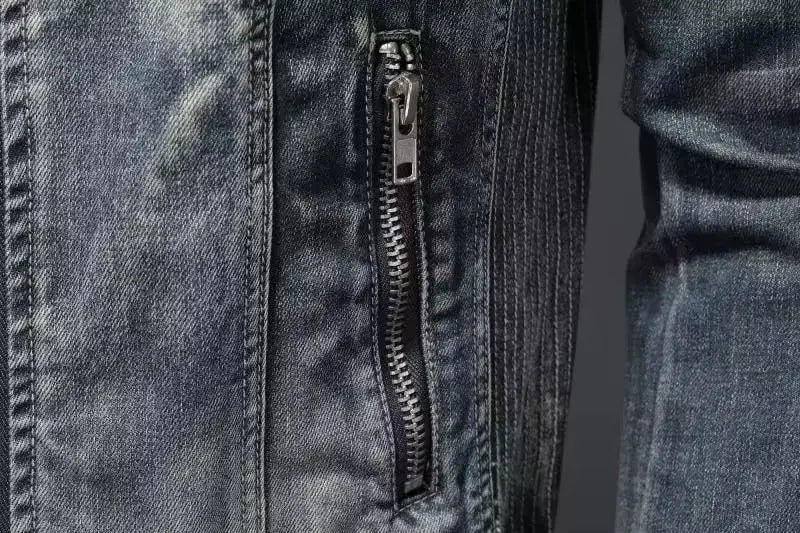 Denim Jackets Men Casual Stand Collar Moto Biker Outerwear Coats Mens Fashion Zippers Motorcycle Streetwear Jacket Male Clothes