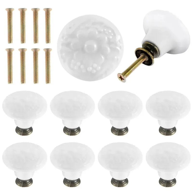 10Pcs Vintage Ceramic Door Knobs for Closet Cupboard Wardrobe Dresser Kitchen Furniture Round Cabinet Knobs Drawer Pull Handles