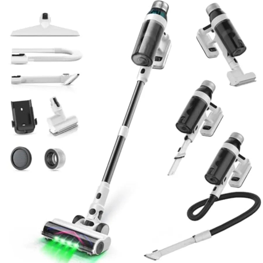 Cordless Vacuum Cleaner 55Mins for Home 15-in-1 Self-Standing Stick Vacuum with LED Light Anti-Tangle Wall Mount Charge Lightwe