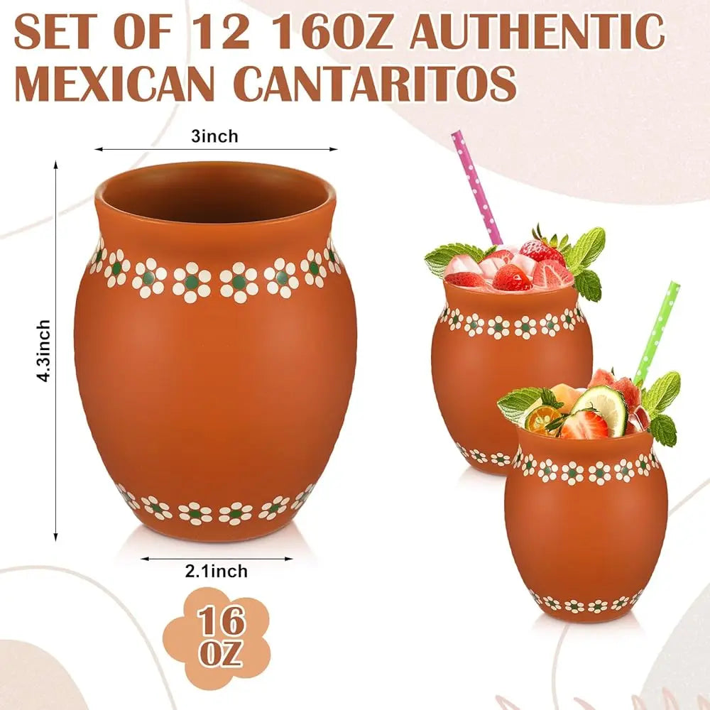 6 Pcs 16Oz Cantaritos De Barro Mexicanos Shooters Pottery Taco Tuesday Mexican Clay Cup Fiesta De Barro Mexicanos Cocktail Cups